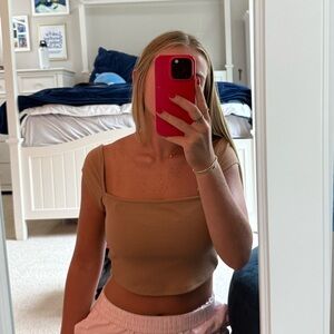 Tan Ribbed Crop Top